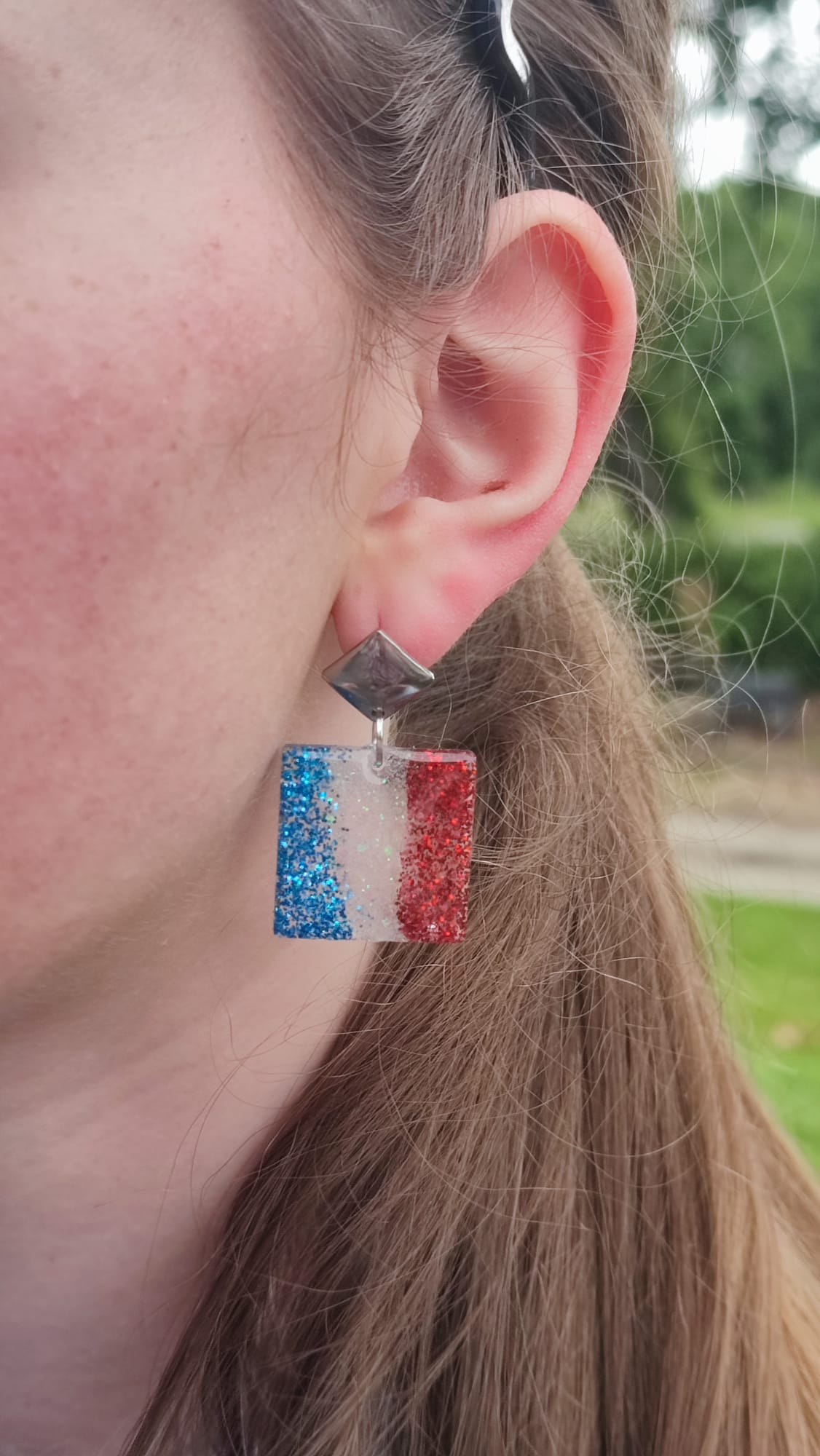Boucle d'oreilles carré paillette COUPE DU MONDE